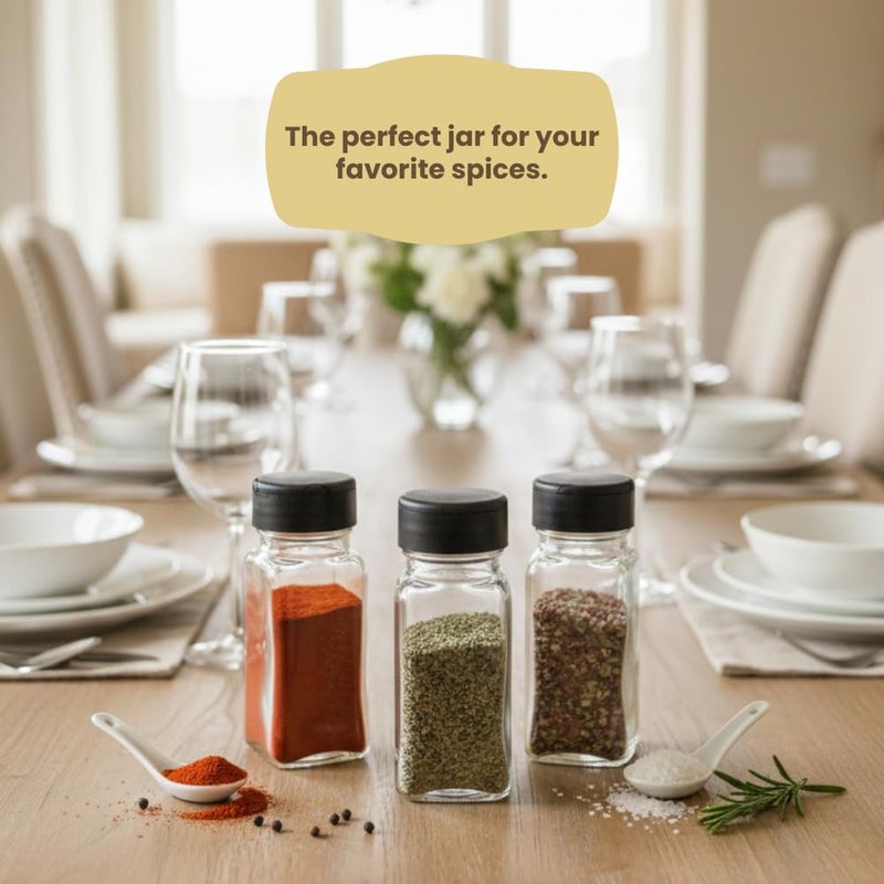 Pride Of India Small Clear Glass Spice Jars w/Dual Sifter Cap | Food Grade BPA Free USA Made | 4 Fluid Ounce Capacity by Pride Of India - Image 2